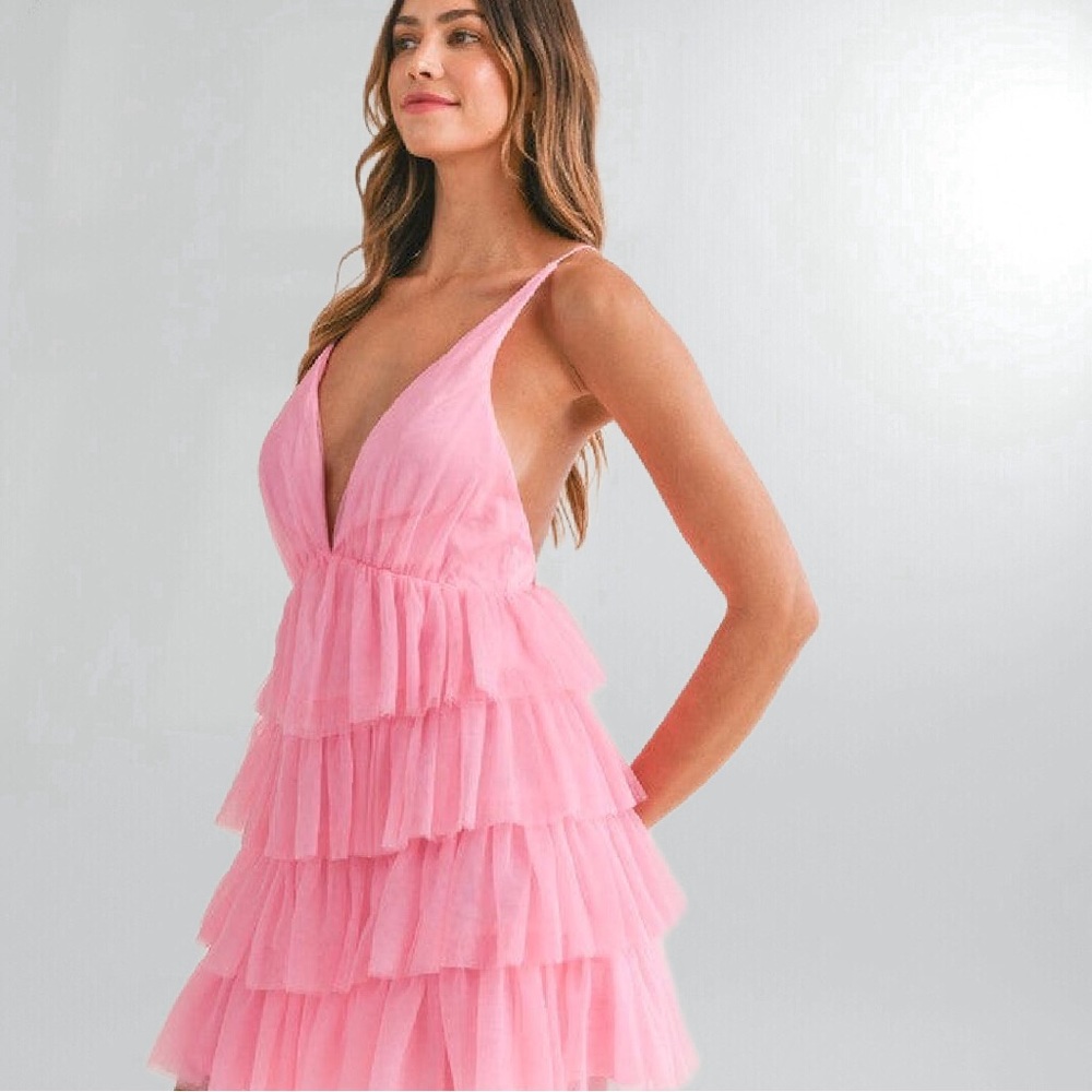 Pretty Pink Tiered Tulle Mini Dress